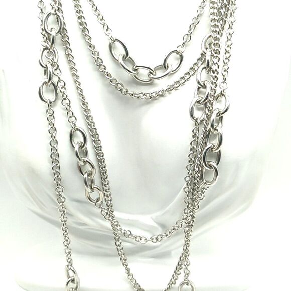 Long Multi-Chain Silver-tone Unisex Necklace - Picture 4 of 7
